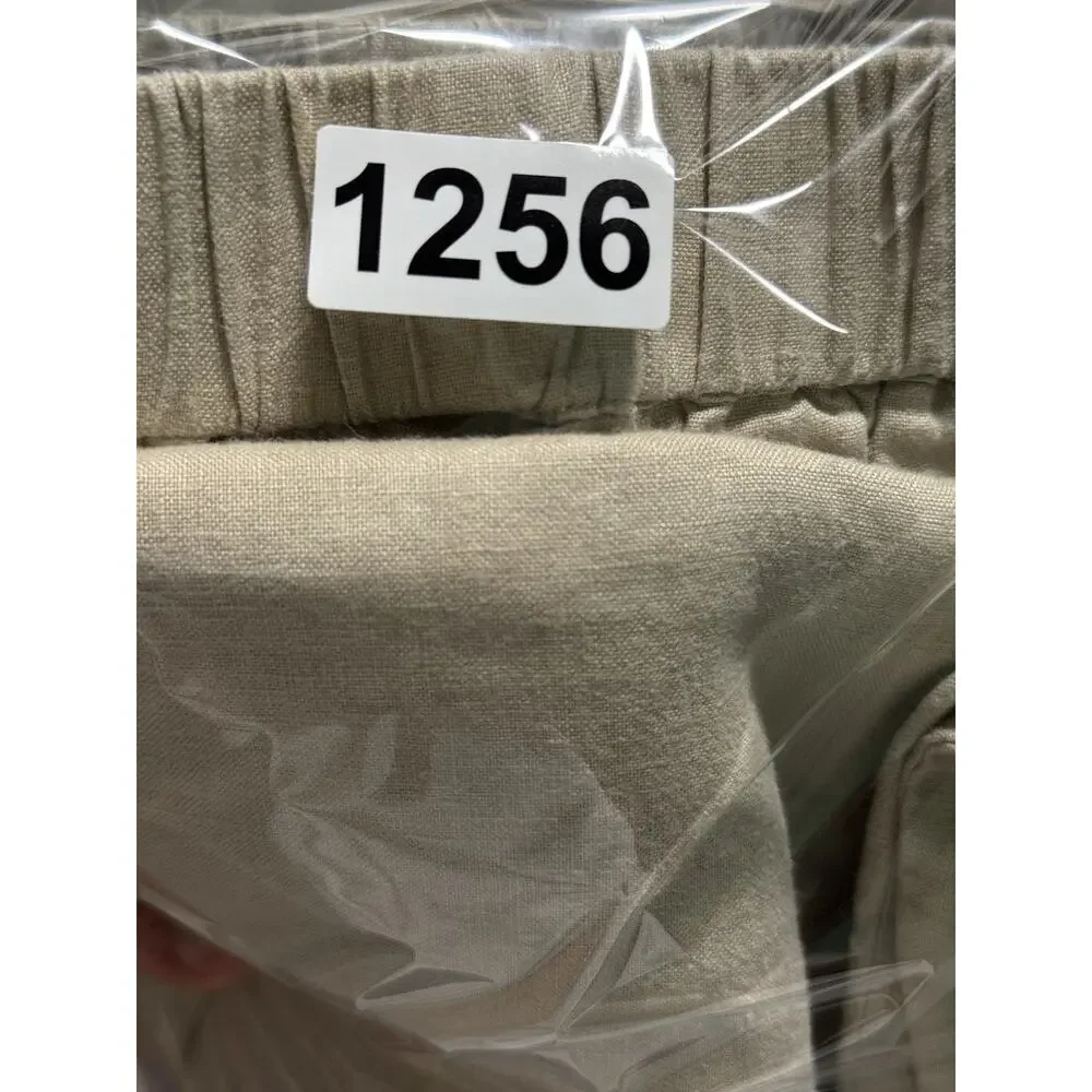 Quince 100% European Linen Pants 25” Womens Medium Tan Khaki Pull On Crop Ankle